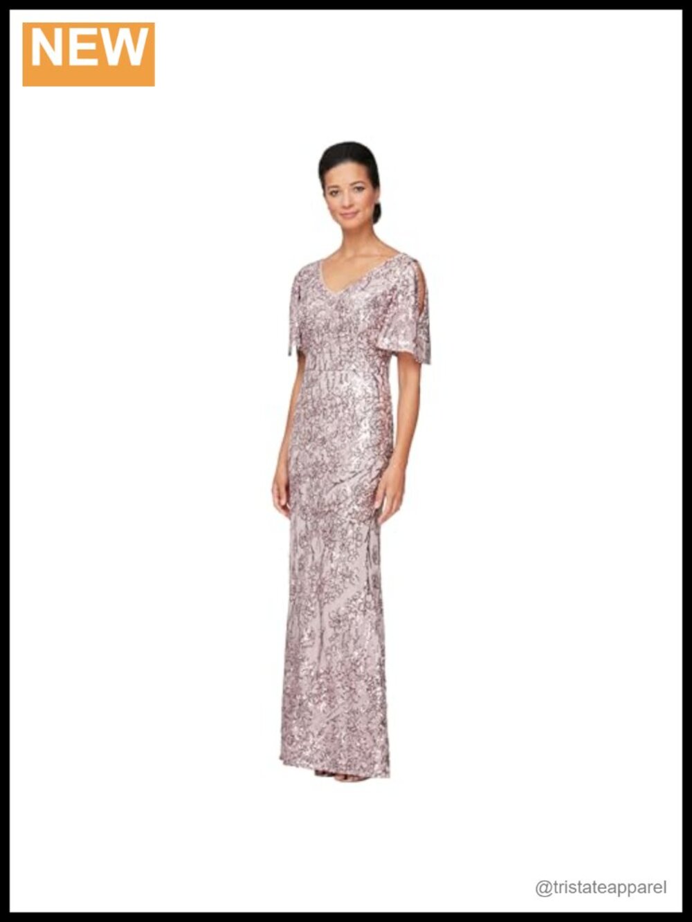 Long Sequin Mother of the Bride Dress Cold Shoulder Flutter